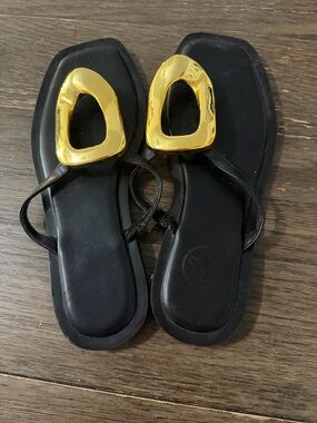 Black Women's Sandals with Gold Accent